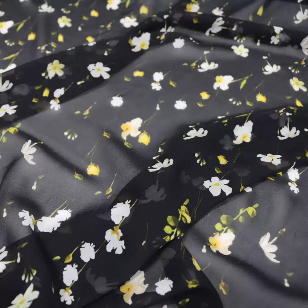 Soft Summer Yellow Clothing - Kain Georgette Sutra Lembut Bermotif Bunga
