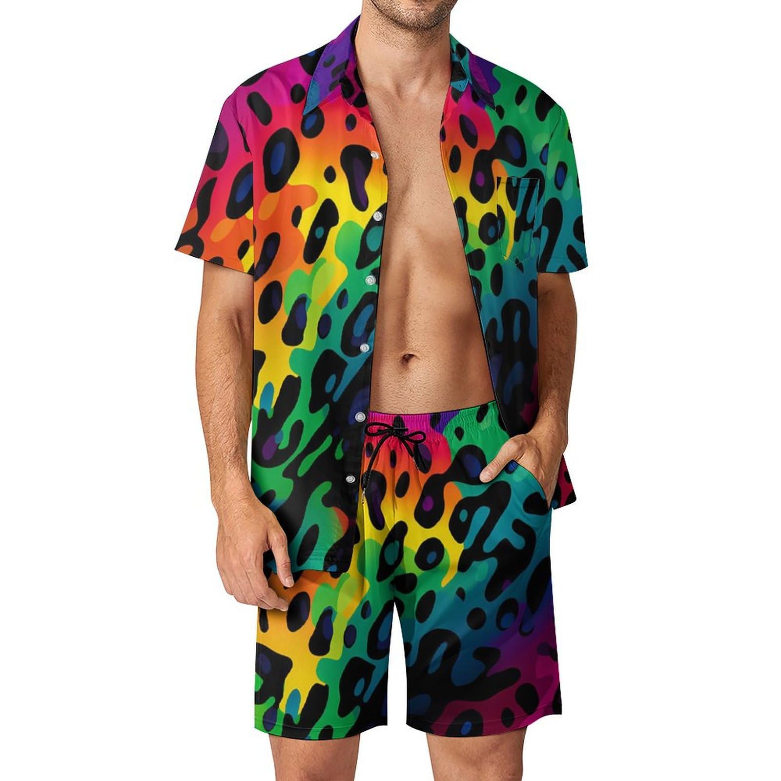 Summer Clothing Guys - Setelan Kemeja Pria Motif Geometris 3D