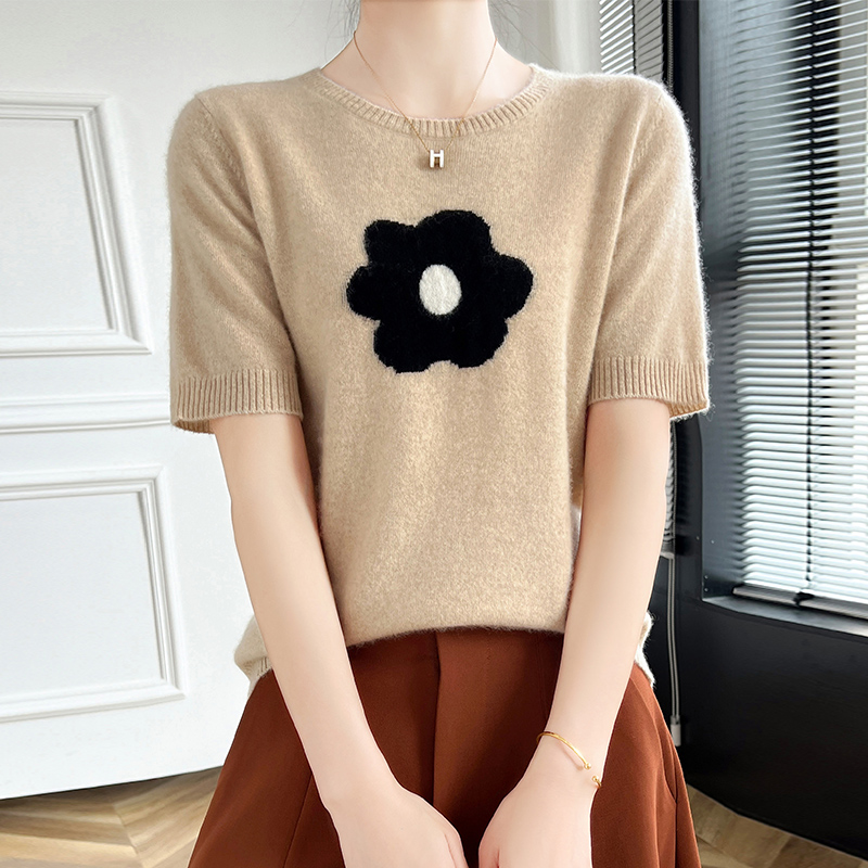 Summer Clothing Yarn - Sweter Rajut Bunga Mode Leher-o Wol