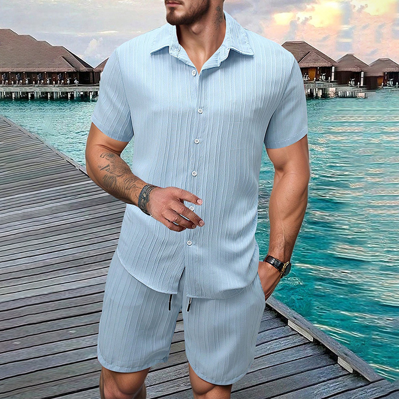 Summer Clothing Guys - Setelan Kemeja Lengan Pendek Kerah Lipat