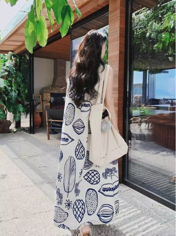 Gaun Vest A-Line Longgar Motif - Summer Clothing Tagline ulasan dan harga