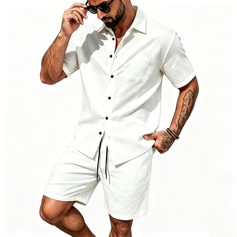 Pakaian Linen Pria Dua Potong  - Summer Clothing Guys ulasan dan harga