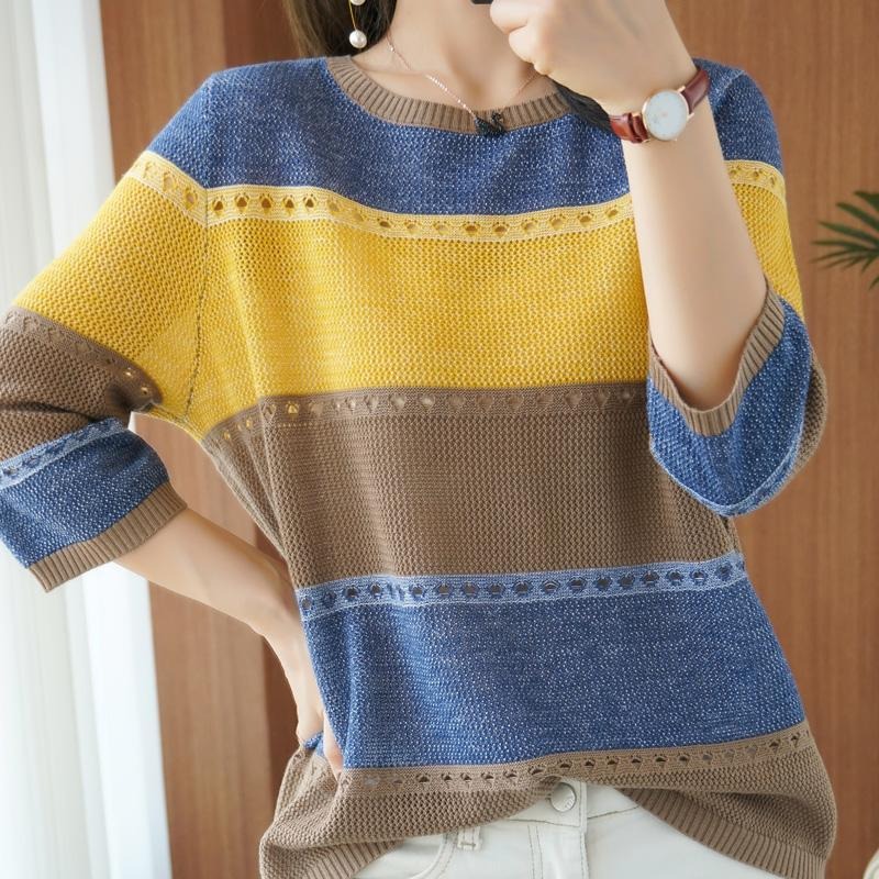 Sweter Wanita Lengan 3/4 Mode  - Summer Clothing Yarn ulasan dan harga