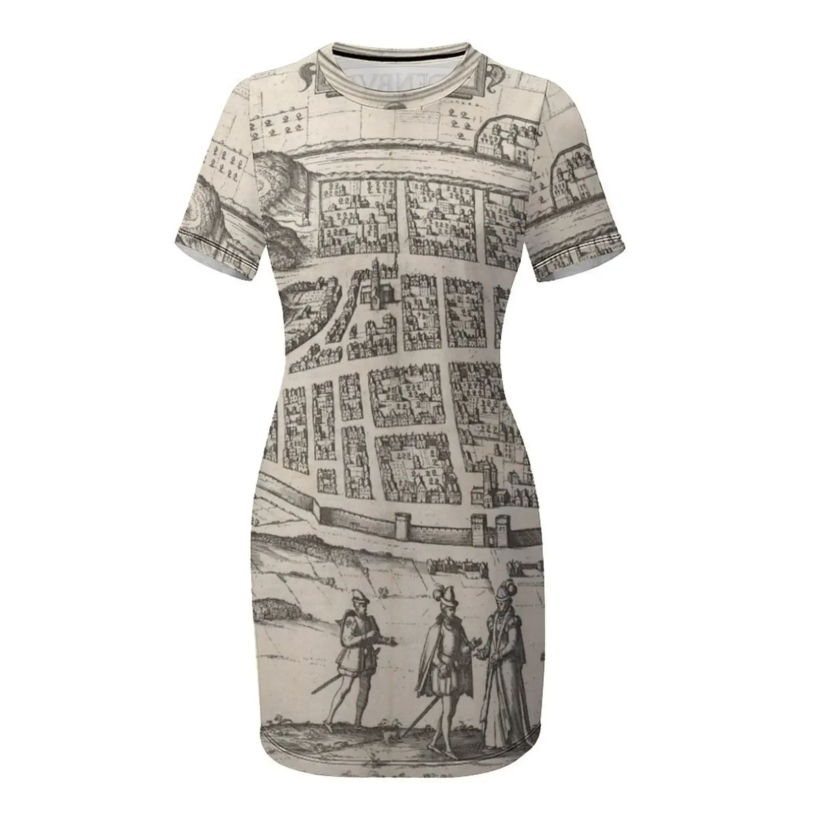 Gaun Lengan Pendek Motif Peta  - Summer Clothing Edinburgh ulasan dan harga