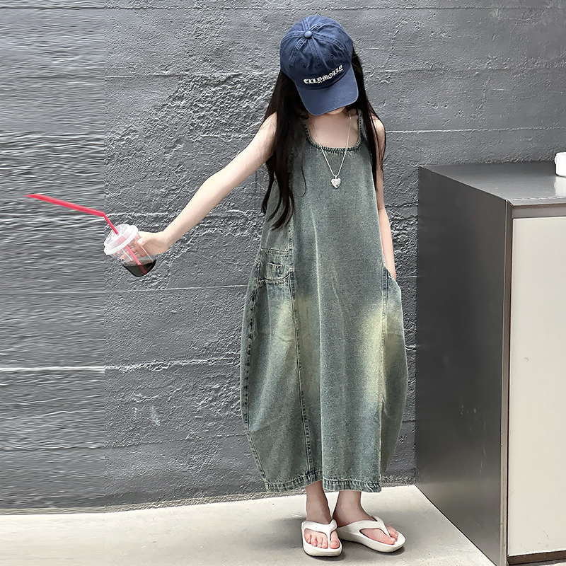 Gaun Denim Tanpa Lengan Kualit - Summer Clothing For Kids Girls ulasan dan harga