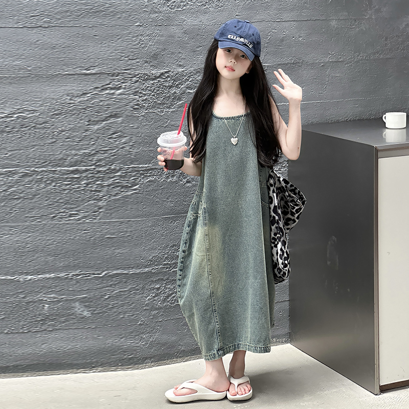 Gaun Denim Tanpa Lengan Kualit - Summer Clothing For Kids Girls ulasan dan harga