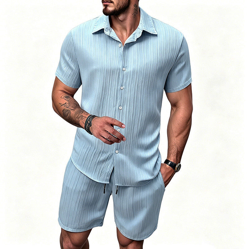 Setelan Kemeja Lengan Pendek K - Summer Clothing Guys ulasan dan harga